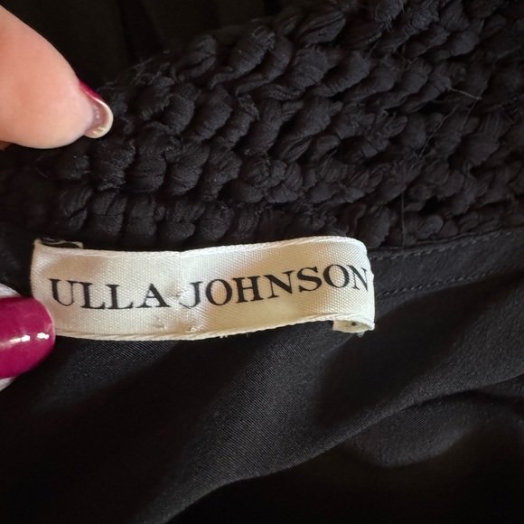 Ulla Johnson Silk Midi Dress Black Fringe Tiered Crochet Yoke Boho Chic Size 2 - Picture 11 of 14